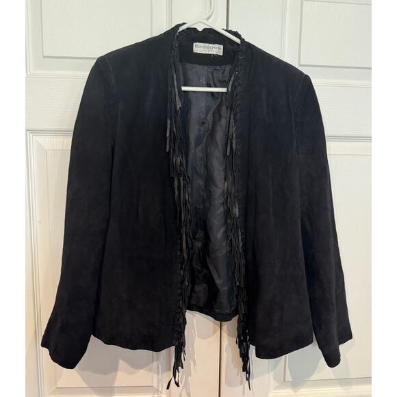 Vintage 80s 90s Black suede Tassel Fringe blazer/jacket - Picture 1 of 6